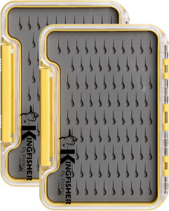 Kingfisher Fly Fishing Slim Waterproof Fly Box Teardrop Silicone Insert, 2 Pack